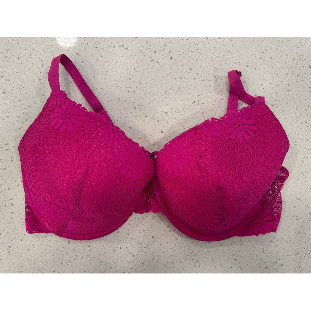 Juicy Couture Underwire Bra Women 42D Pink Excellent Floral Lace Y2K Chic